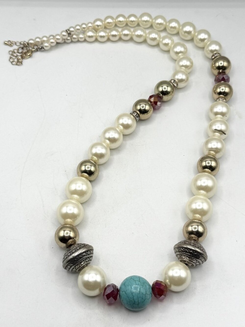 Large faux pearl crystal beaded long necklace
